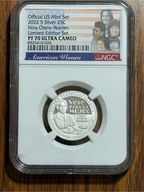 Certified 2022 S Silver 25C 'Nina Otero-Warren' PF70 Ultra Cameo - Silver Limted